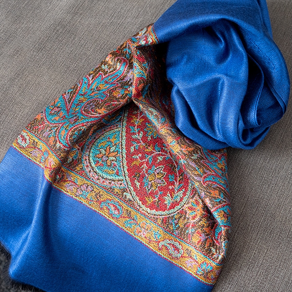 Indian Jamawar knitted scarf blue color