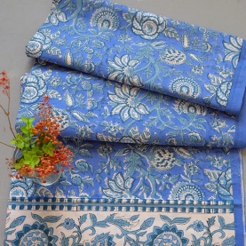 Indian printed cotton table cover blue and white