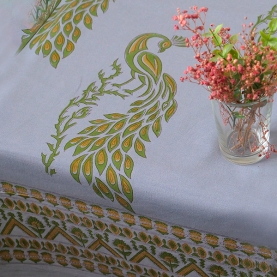 Nappe indienne en coton imprimée gris bleu