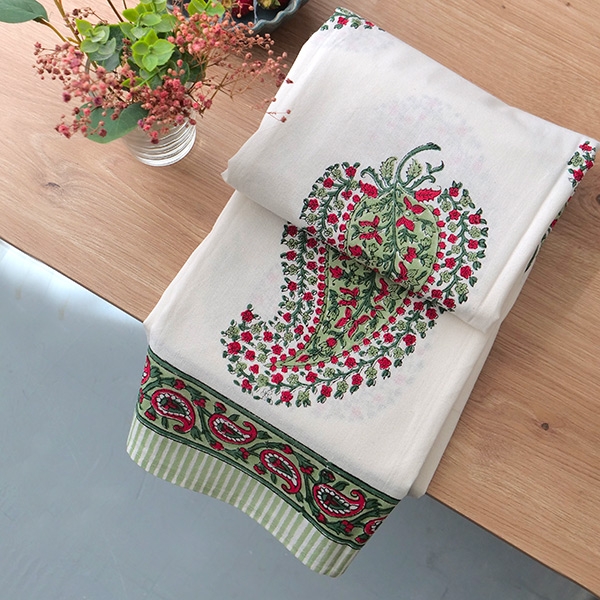 Indian handcrafted printed table cover green and red