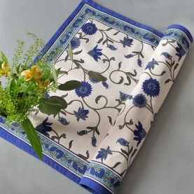 Indian handcrafted cotton table runner blue and green