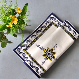 Indian handcrafted cotton table runner blue and yellow