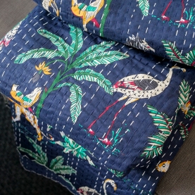 Dessus de lit indien Kantha artisanal imprimé
