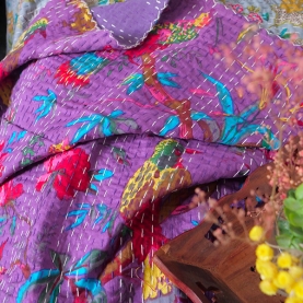 Indian handcrafted cotton bedsheet Kantha