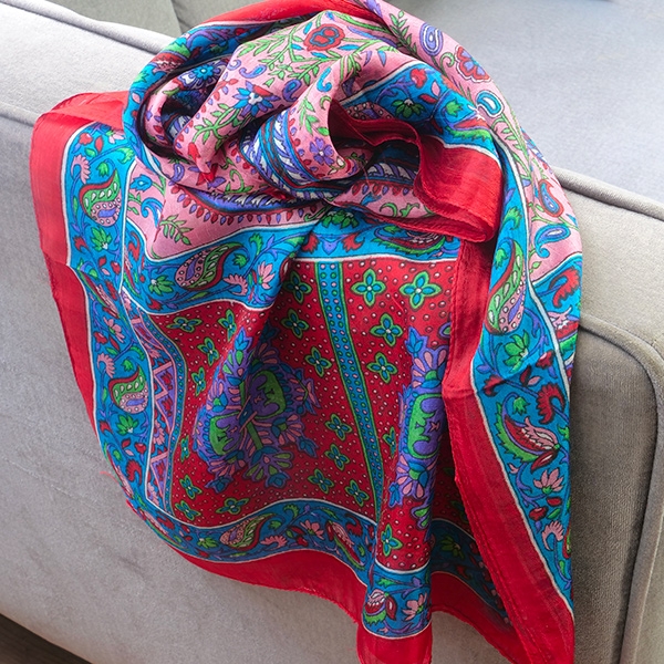 Foulard indien en soie chic rose et rouge