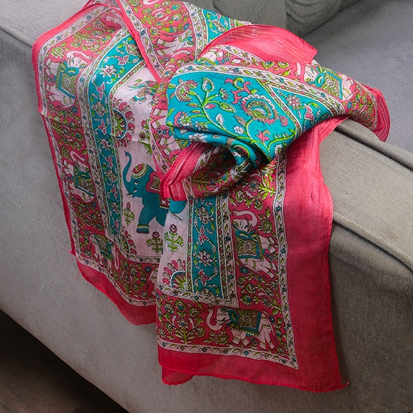 Foulard indien en soie chic rouge et rose