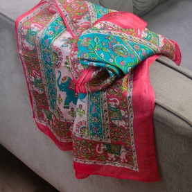 Foulard indien en soie chic rouge et rose