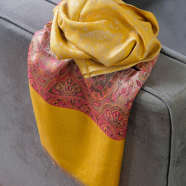 Indian Jamawar knitted scarf yellow color