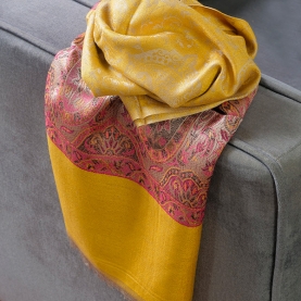 Echarpe indienne tissée Jamawar jaune