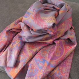 Echarpe indienne tissage floral violet et parme