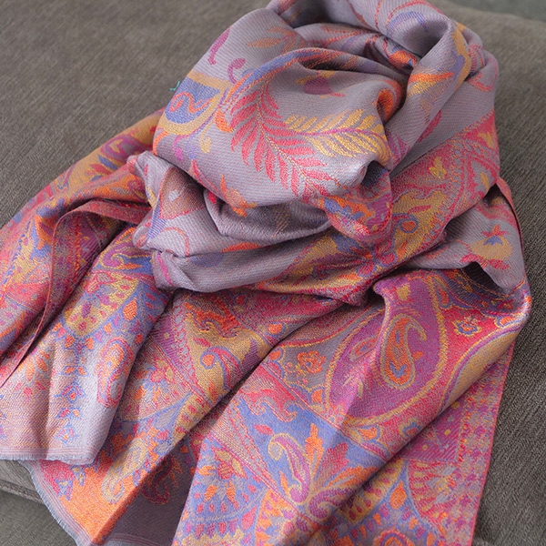 Echarpe indienne tissage floral violet et parme