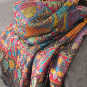 Indian knitted scarf Flowers brown and colors