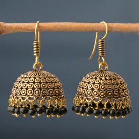 Indian earrings golden and black Jhumki jewels