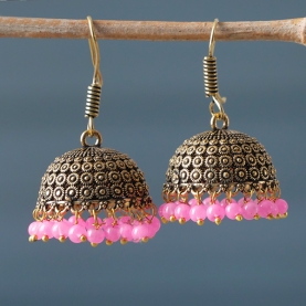 Indian earrings Jhumki jewels golden and pink