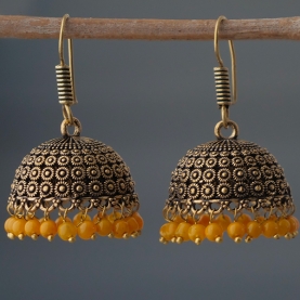 Indian earrings Jhumki jewels golden and yellow
