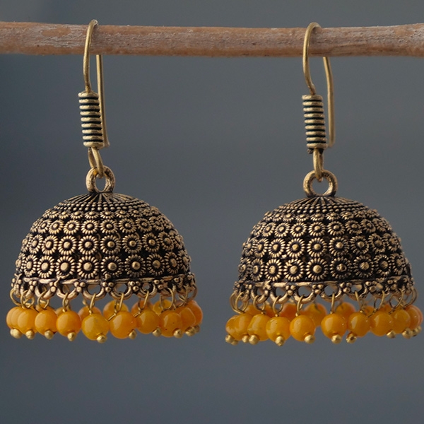 Indian earrings Jhumki jewels golden and yellow