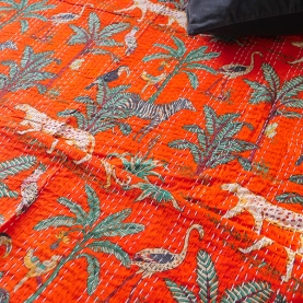 Dessus de lit indien Kantha artisanal en coton imprimé