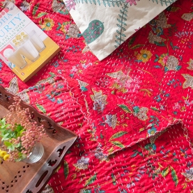 Indian handcrafted cotton bed cover Kantha