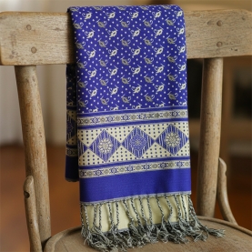 Châle indien en coton mélangé réversible marine et blanc