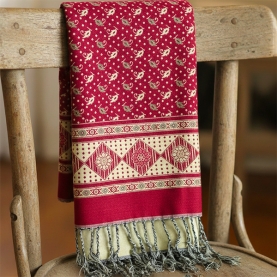 Châle indien en coton mélangé réversible rouge et jaune