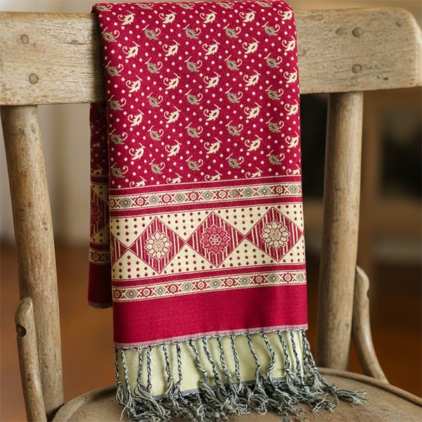 Indian mixed cotton shawl red and yellow