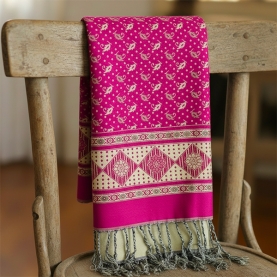 Châle indien en coton mélangé réversible rose et jaune
