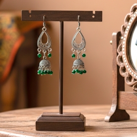 Indian earrings silvered and green Jhumki jewels