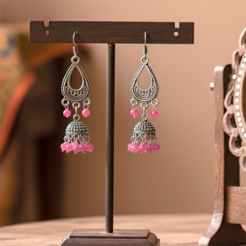 Boucles d'oreilles indiennes Jhumki argentées et roses