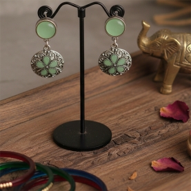 Indian boho earrings light green color