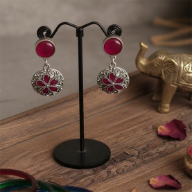 Indian boho earrings red and magenta