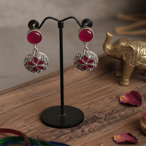Indian boho earrings red and magenta