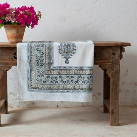 Indian printed cotton table cover white and beige