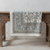 Nappe indienne en coton imprimée blanche et beige