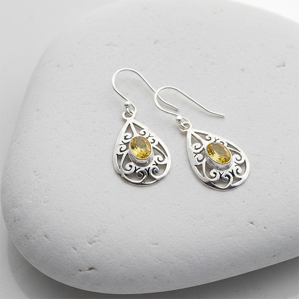 Indian silver and citrine gemstones earrings