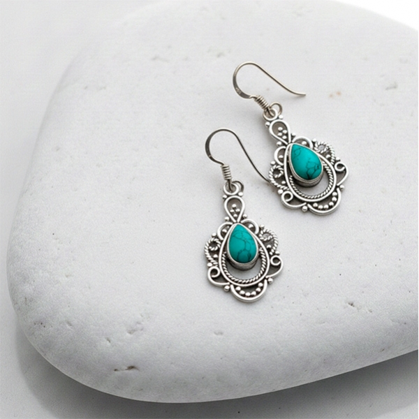 Indian silver and turquoise stones earrings