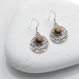 Boucles d'oreilles indiennes argent et œil de tigre