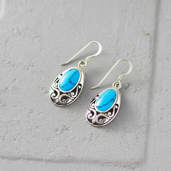 Boucles d'oreilles indiennes argent et turquoise