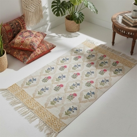 Indian printed cotton carpet Dari blue and pink