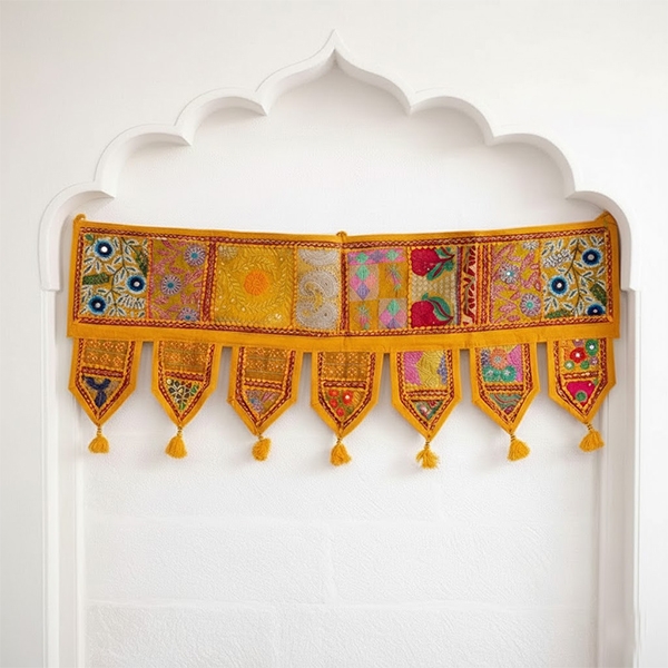 Toran décoration indienne pour porte Patchwork jaune