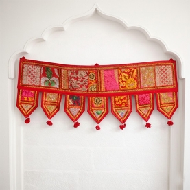 Indian cotton vaner wall Toran patchwork red