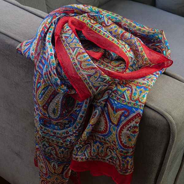 Foulard indien en soie chic rouge et bleu