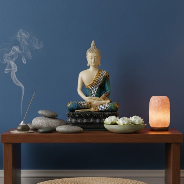 Polyresin Thai Buddha statue with glass mosaic