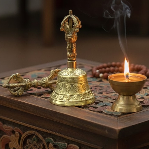 Traditional Tibetan brass bell with Dorje Small