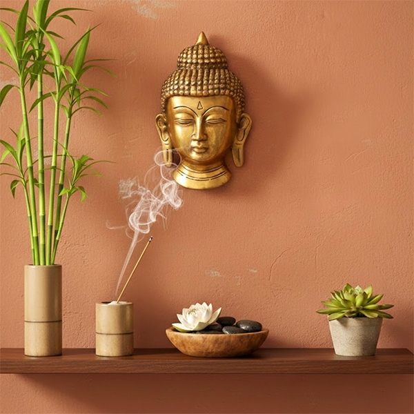 Indian brass Buddha wall mask