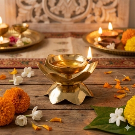 Handcrafted Indian oil lamp Deepak lotus design