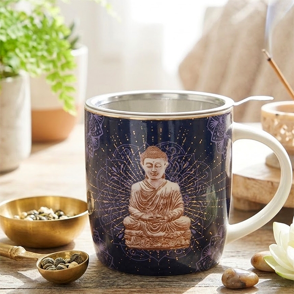 Infuser tea mug Buddha design blue 400ml