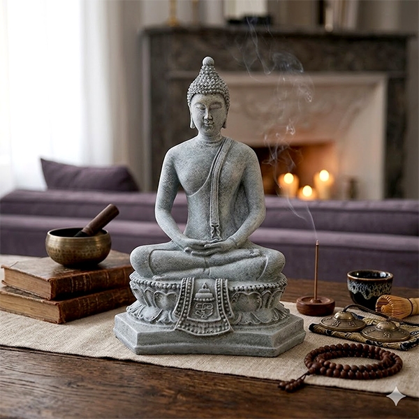 Statue Bouddha thaï en méditation gris