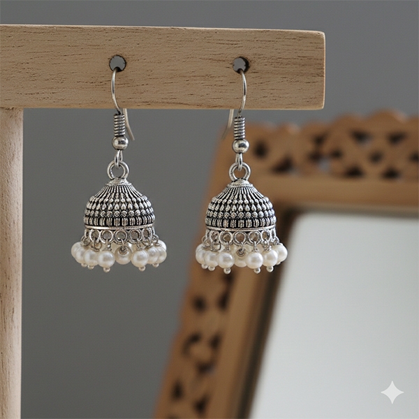 Indian earrings white Jhumki jewels