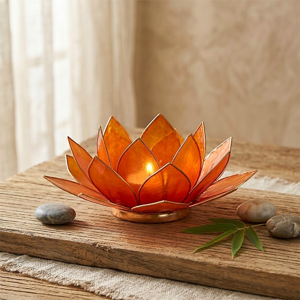 Bougeoir en nacre Lotus indien orange