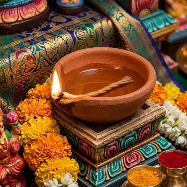 Lampe indienne Deepak en terre Ø9